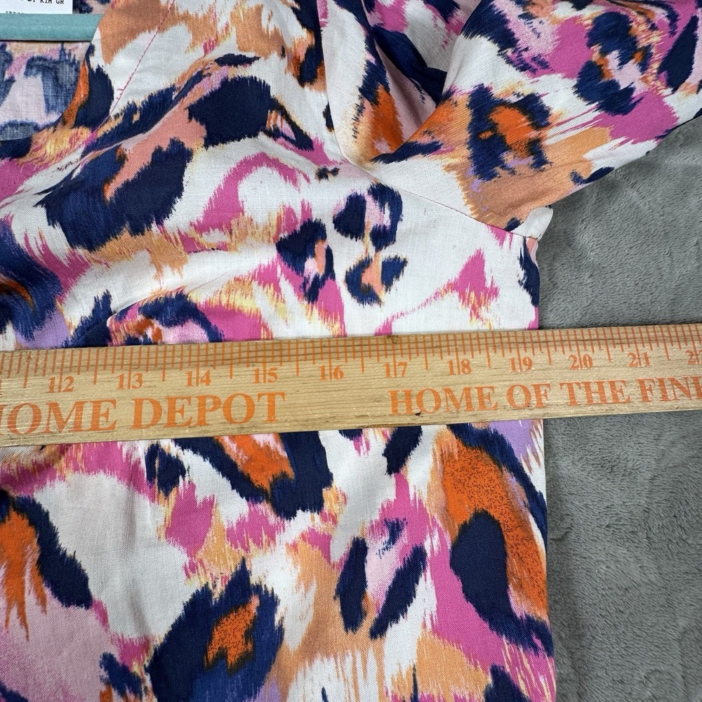 Belle Kim Gravel Vibrant Abstract Animal Print Smocked Sleeve Women's Top XS New - Picture 9 of 10